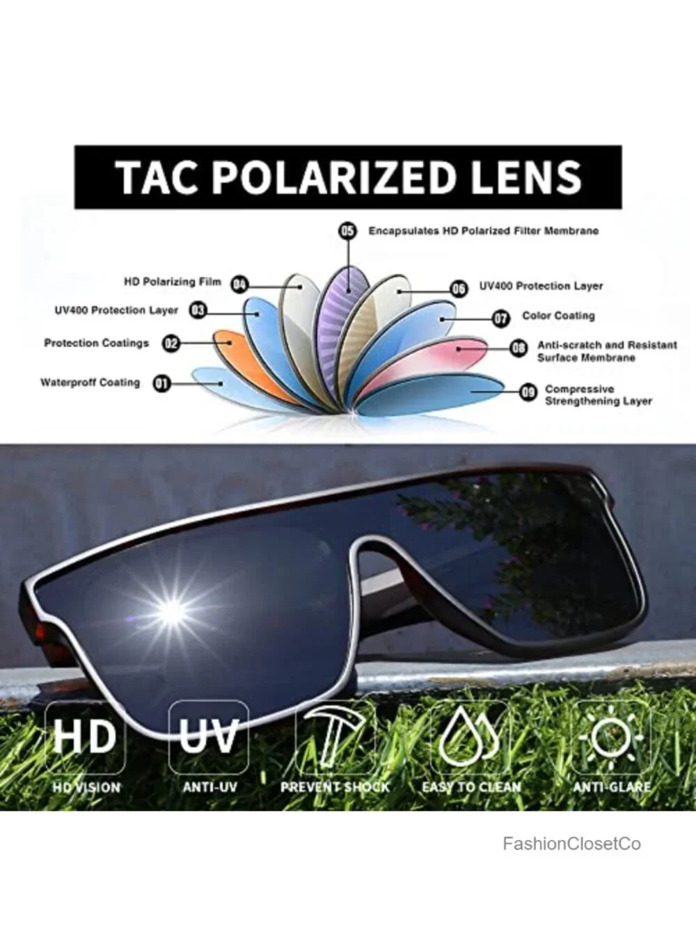 Oversized Square Polarized Sunglasses for Women Men, UV400 Protection